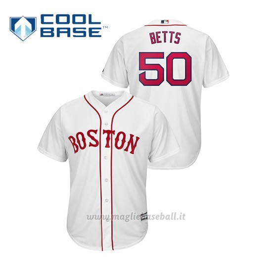 Maglia Baseball Uomo Boston Red Sox 50 Mookie Betts Cool Base Primera Bianco